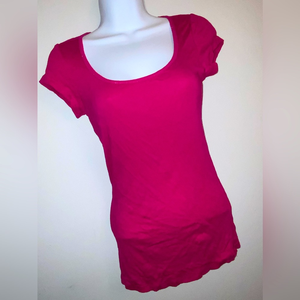 Express Hot Pink Scoop-Neck Fitted Basic Tee Sz S - Picture 2 of 7